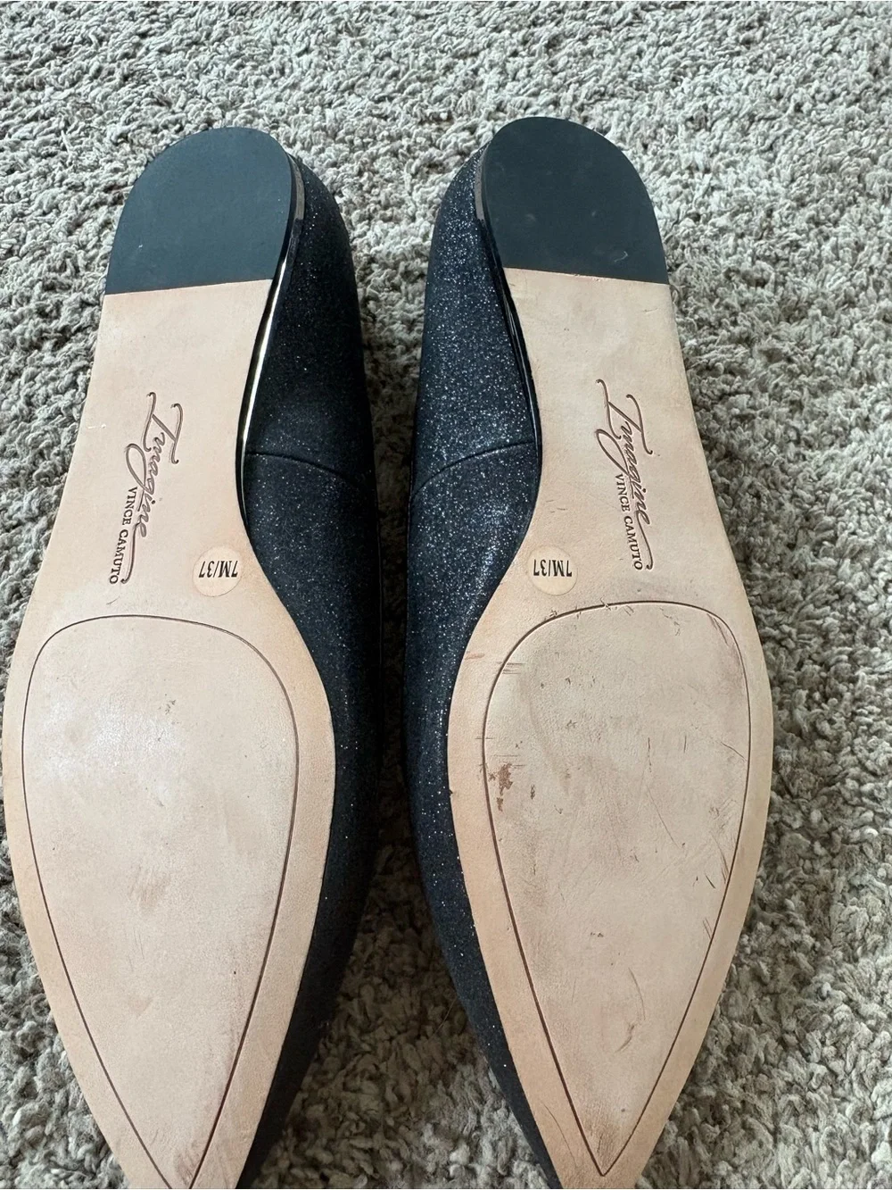 Vince Camuto Black Sparkle Pointed Toe Flats